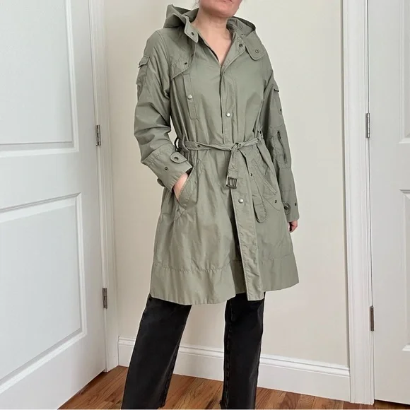 H&M Green Trench Coat with Belt and Adjustable Cuffs - Picture 1 of 12